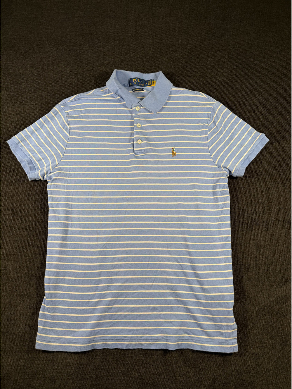 Polo Ralph Lauren Custom Slim Fit Blue and White Striped Polo Shirt Medium